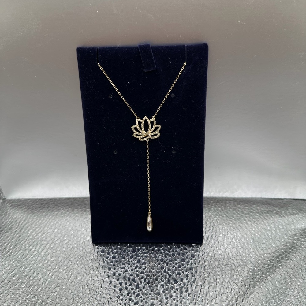 Swarovski Gold Lotus Necklace with Pearl Drop